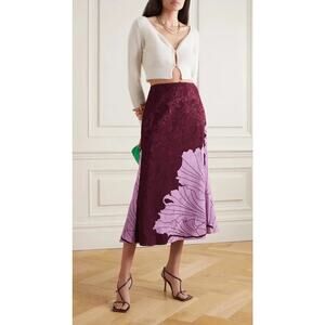 Johanna Ortiz Sz 4 FAIRY TALE FANTASY SATIN-JACQUARD MIDI SKIRT IN BURGUNDY Read